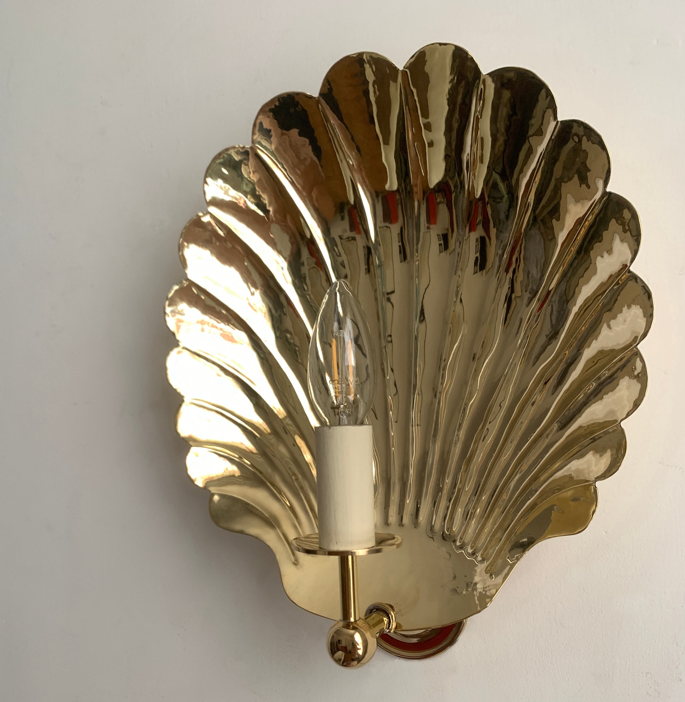 Large Electric Scallop wall sconce with classic bracket, BRASS