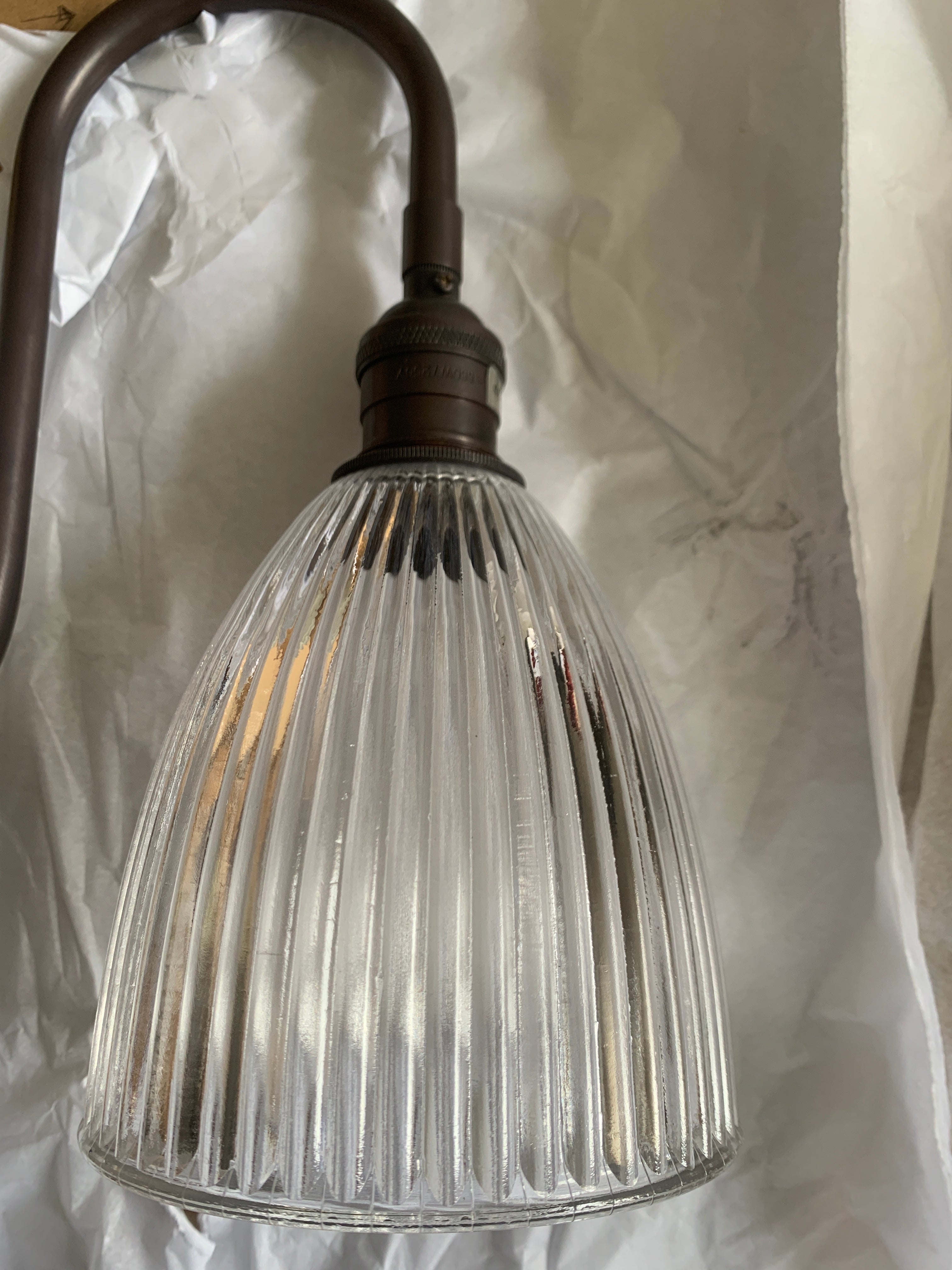 Swan Neck Wall Light, Aged Bronze, Ribbed Bell Shade WIRED FOR NORTH AMERICA