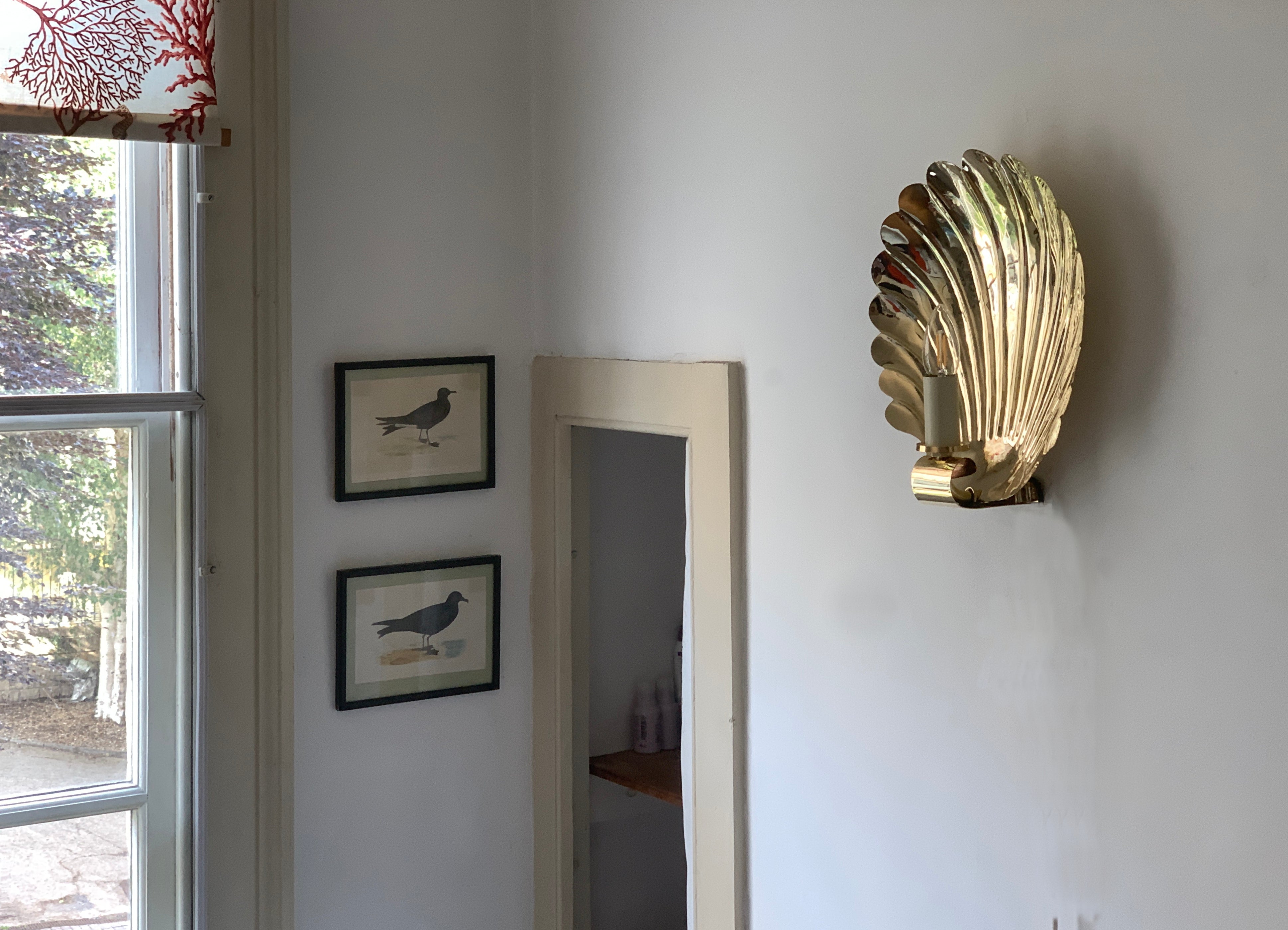 Large Electric Scallop wall sconce with "Curling Wave" bracket, BRASS