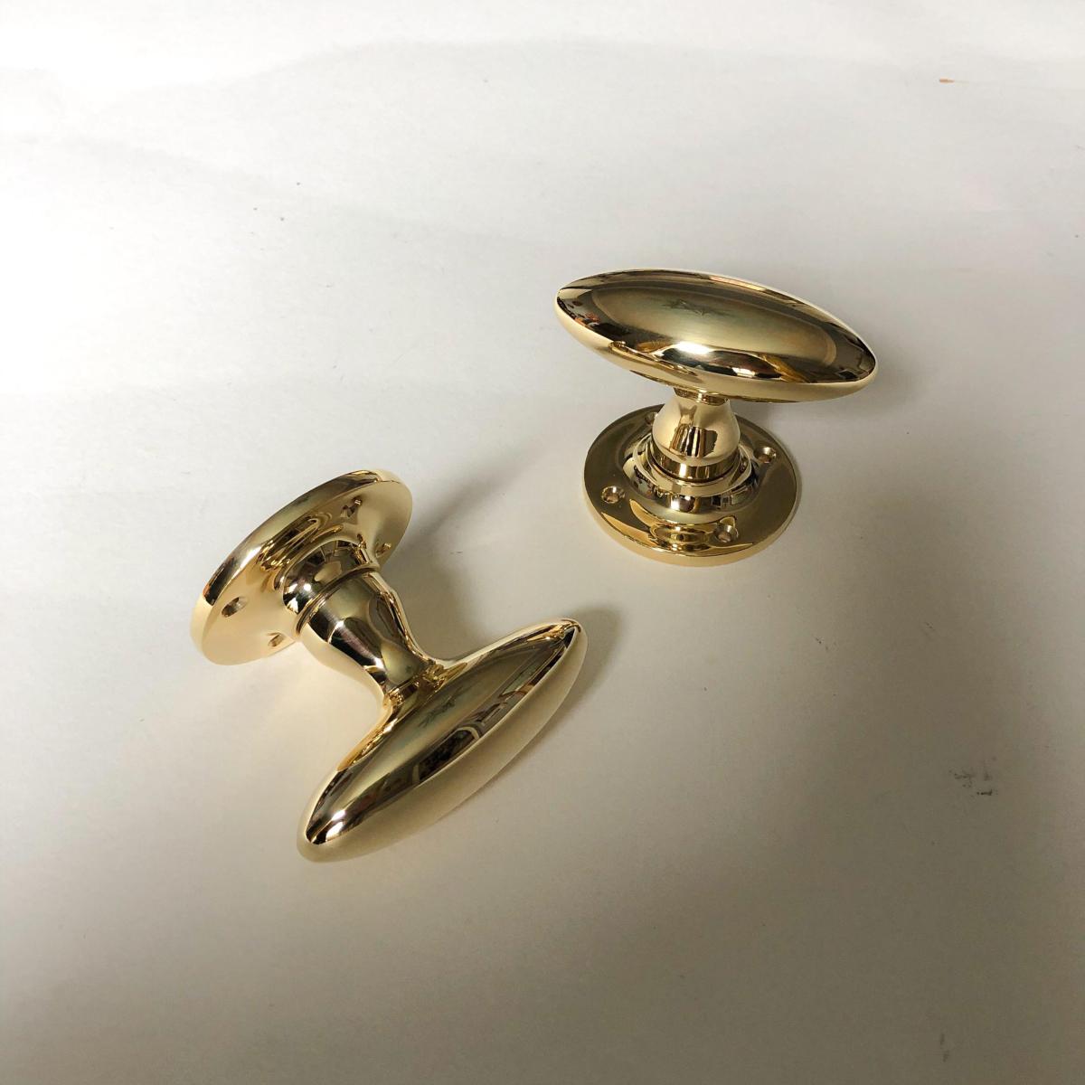 Large Slim Oval Mortice knob set, 87mm, brass