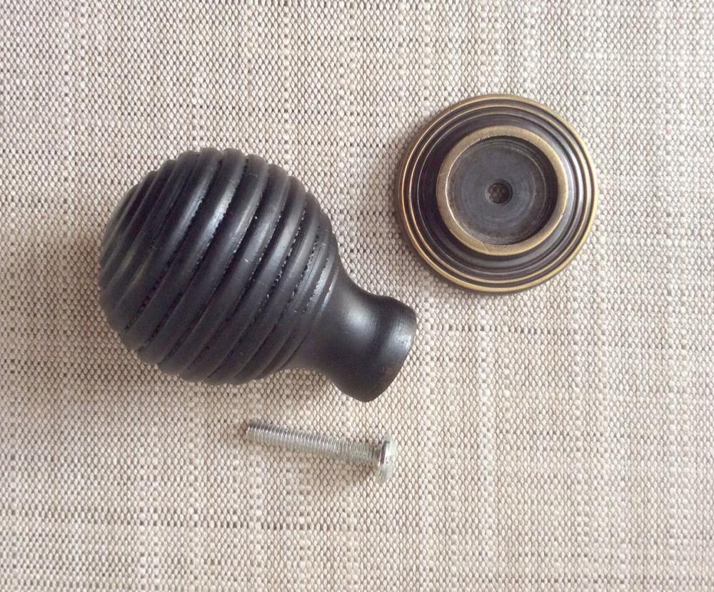 Beehive, 38mm Cupboard Knob, Aged Brass and Rosewood