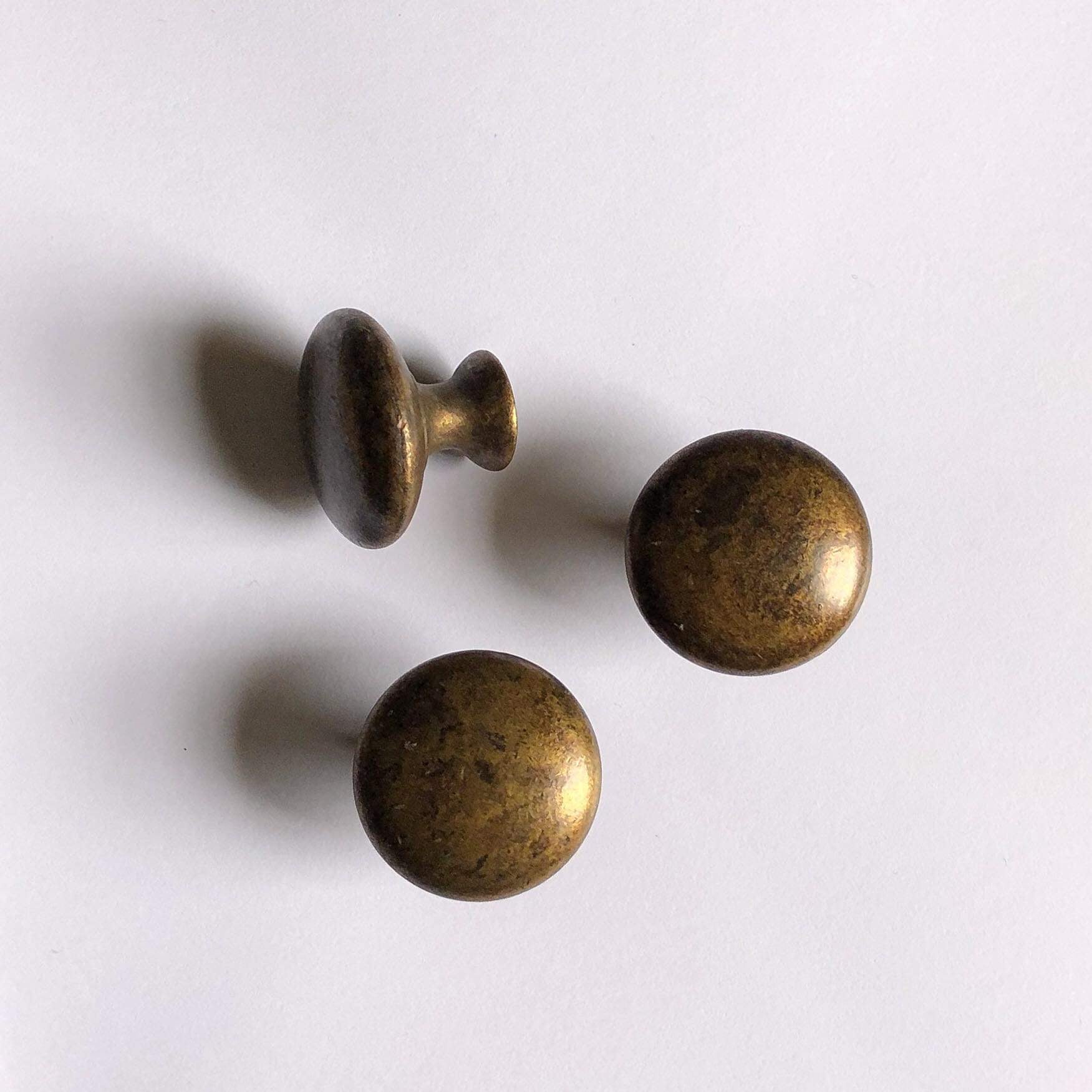 Aged Brass "Button" Cupboard Knob, 30mm