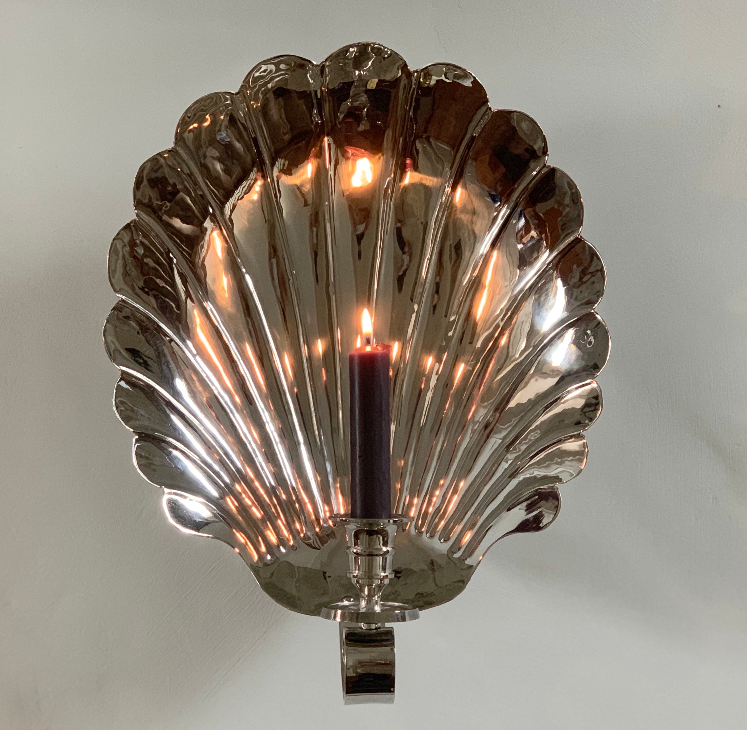 Large Scallop Candle Sconce, Silver plate