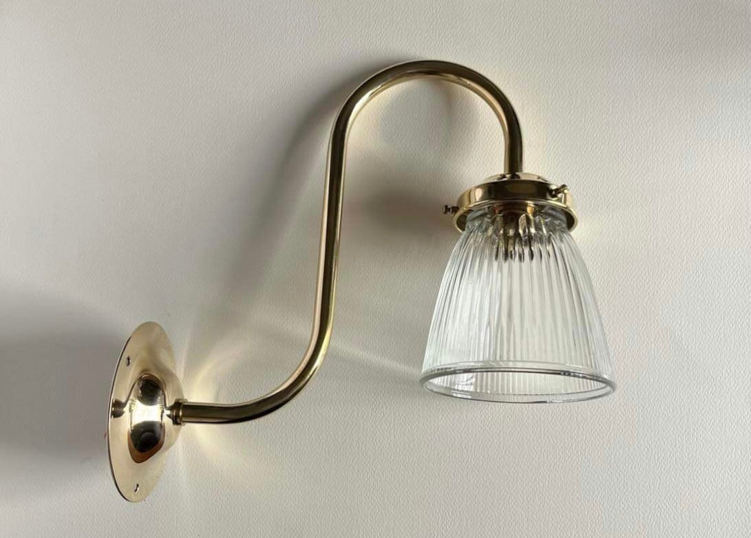 Swan Bracket & gallery with bell shade, polished brass