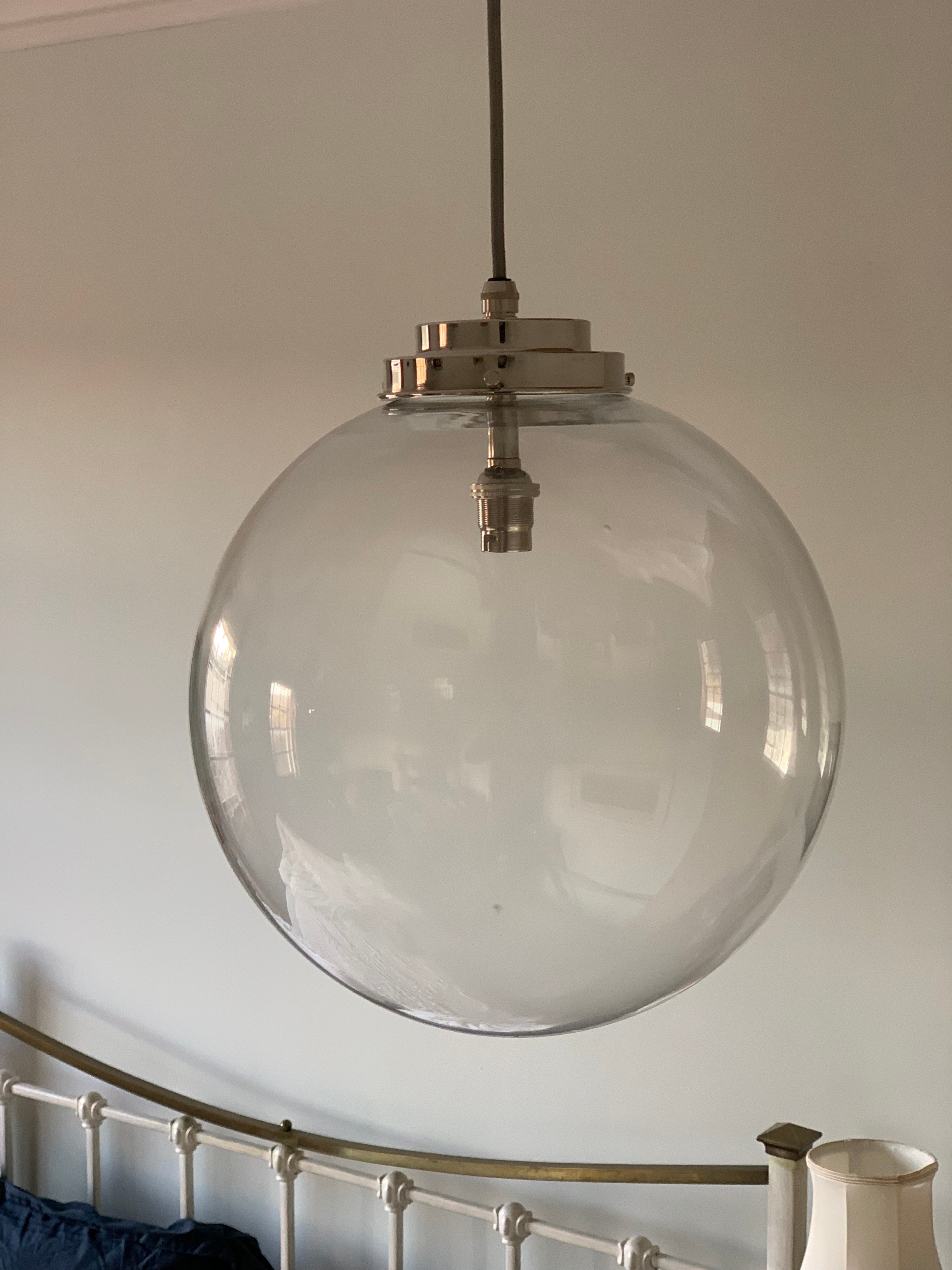 SALE 12 inch Clear Deco Globe Nickel Pendant