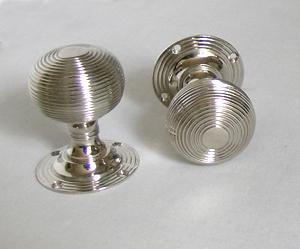 Reclaimed "BEEHIVE" DOOR KNOB SET , Nickel.
