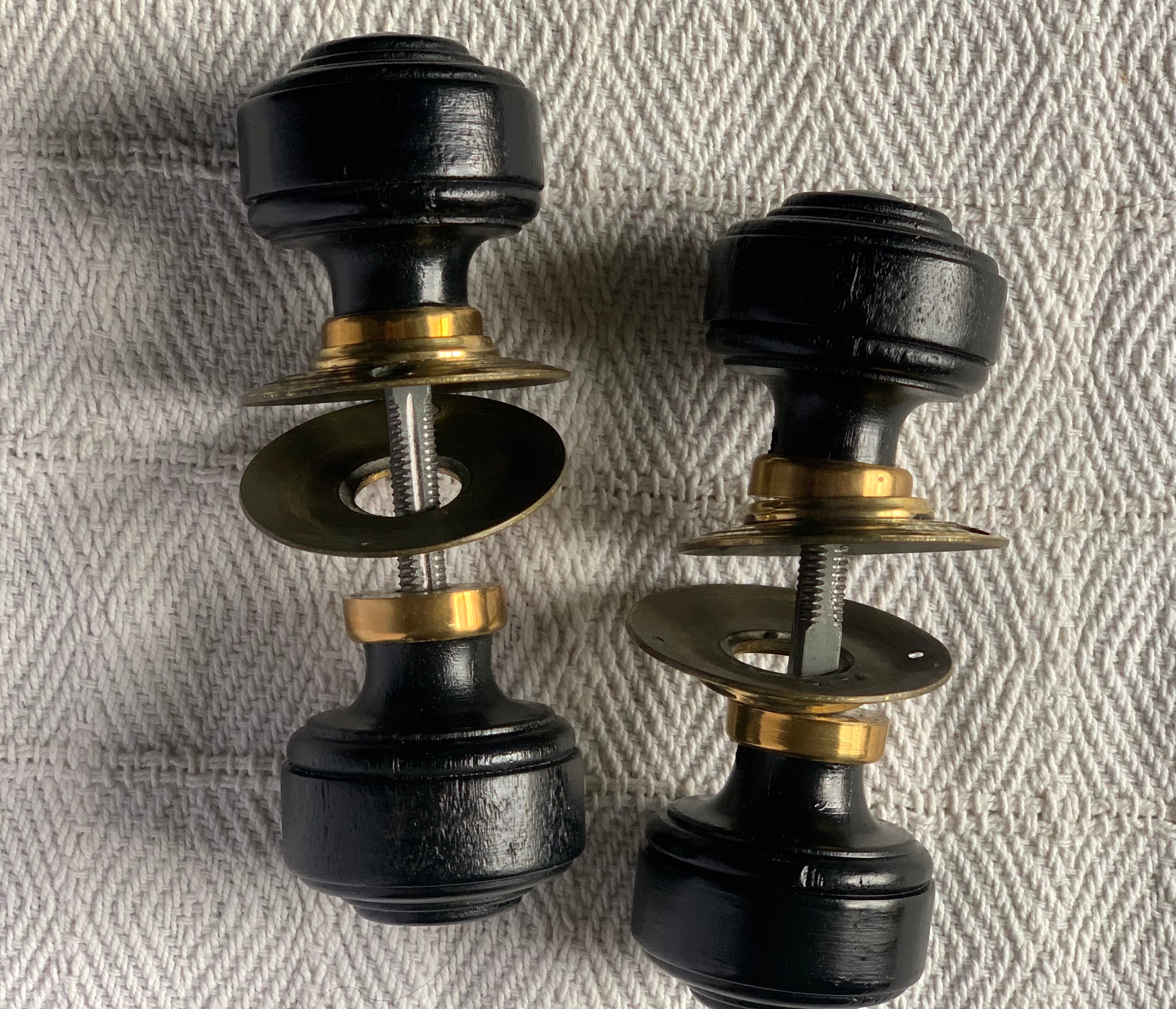 Ebonised Colonial knob set with brass backplates