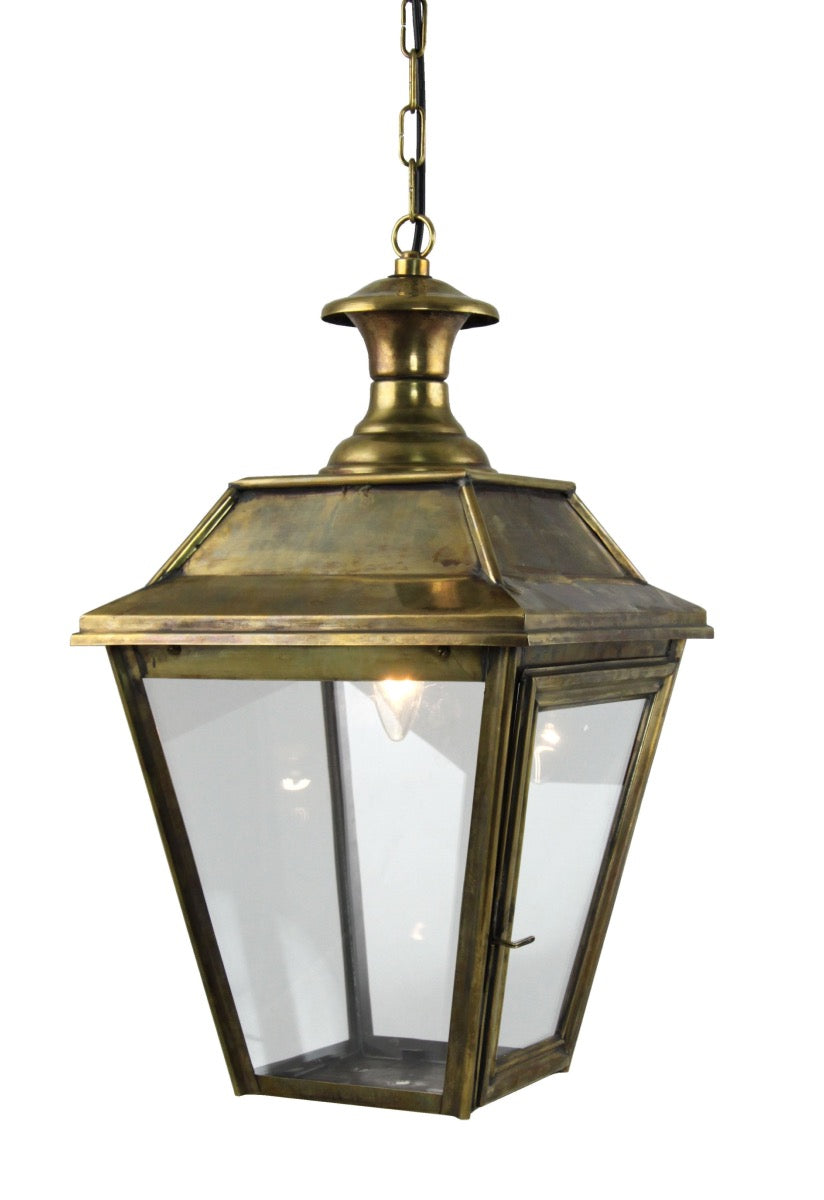 Distressed Brass Hanging Lantern 30 cm wide
