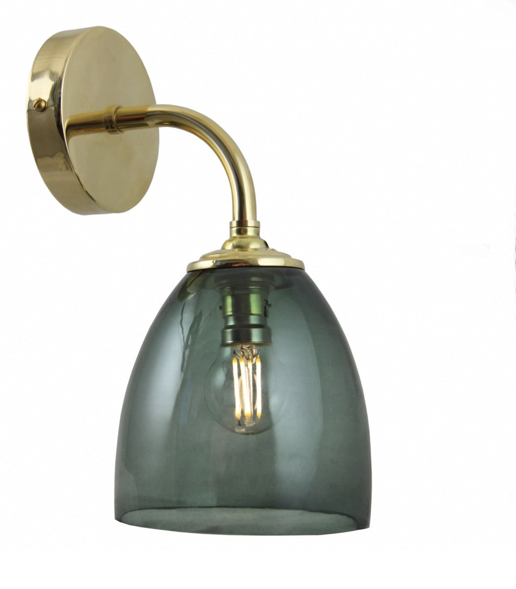 Polshed Brass Wall Light with Hand Blown Slate Grey Glass