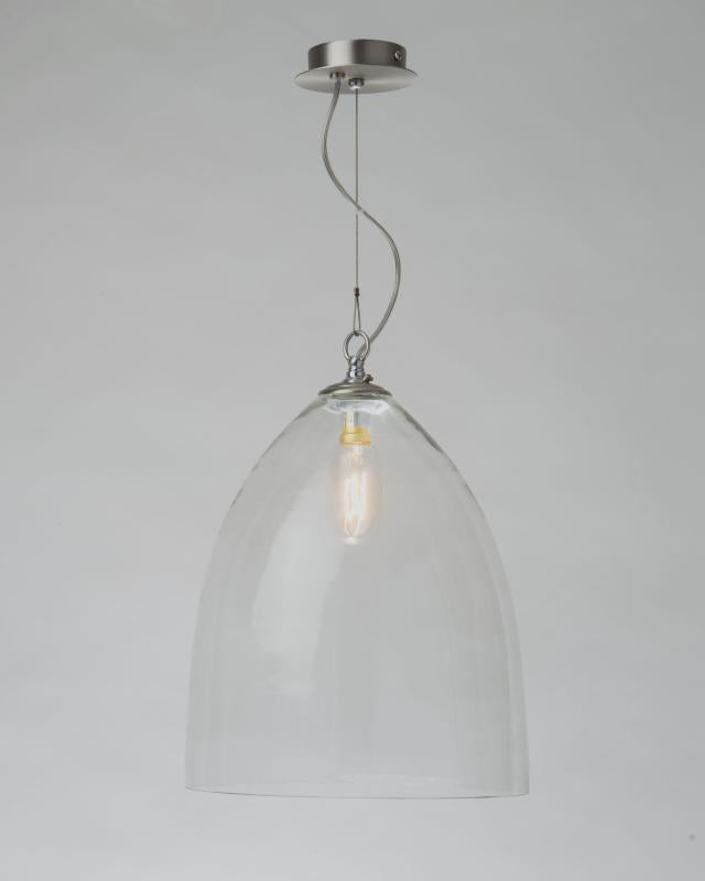 Hand Blown Bell Pendant with Clear Glass , 10.5 inch Diameter