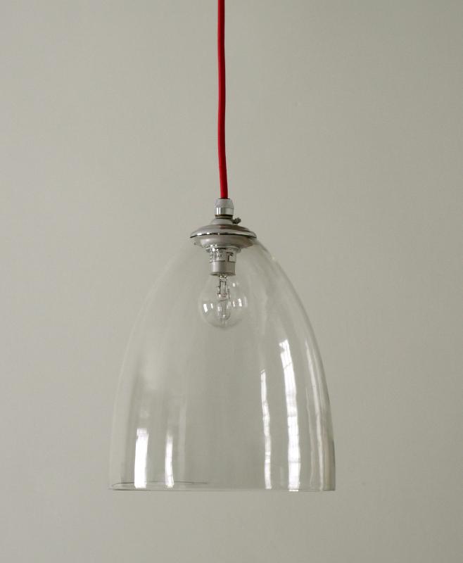 Hand Blown Bell Pendant with clear glass and Red Flex, 8 inch Diameter