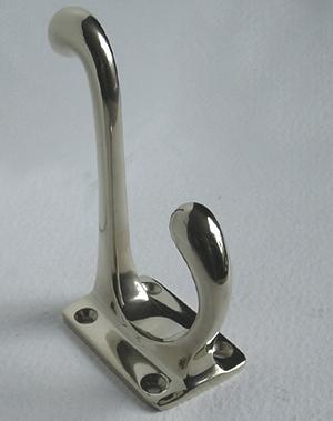 Hat and Coat Hook on rectangular backplate, Nickel.