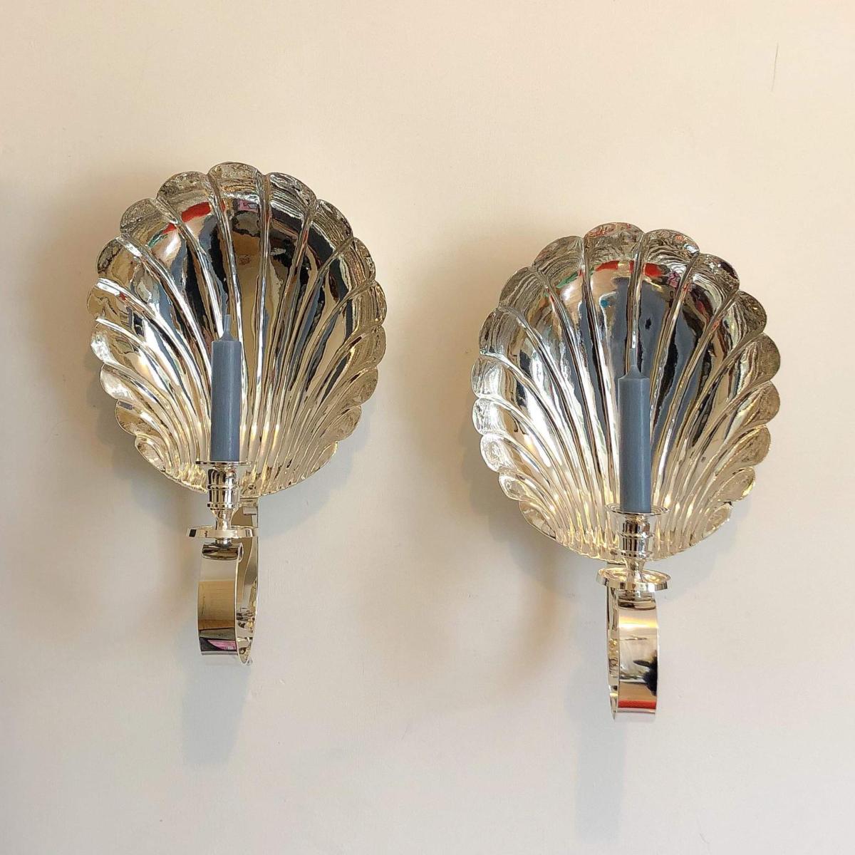 Offer. Pair, Medium  Silver plated Scallop Shell candle sconce