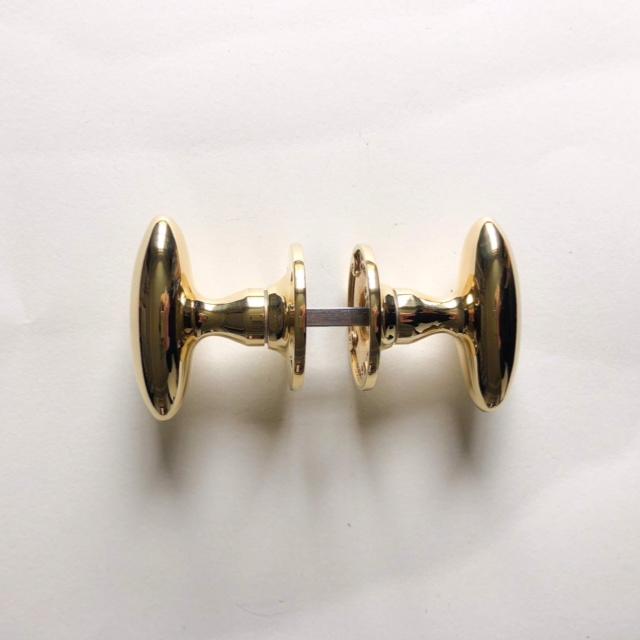 Large Slim Oval Mortice knob set,  87mm, brass