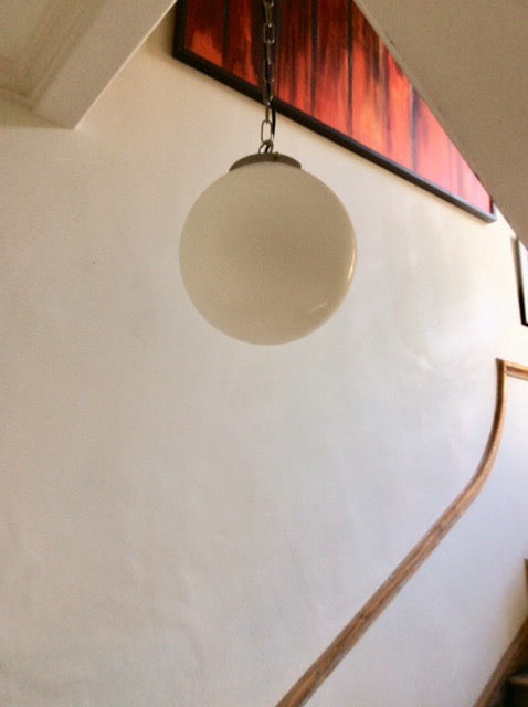 Opal Glass Globe Chrome Ceiling Pendant, 250mm