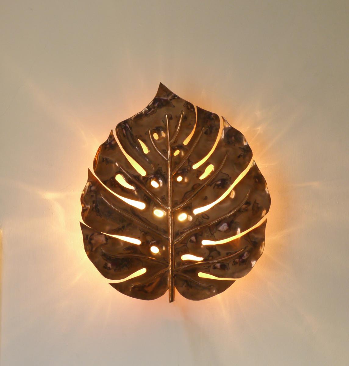 56cm Copper Monstera Leaf, Electrified