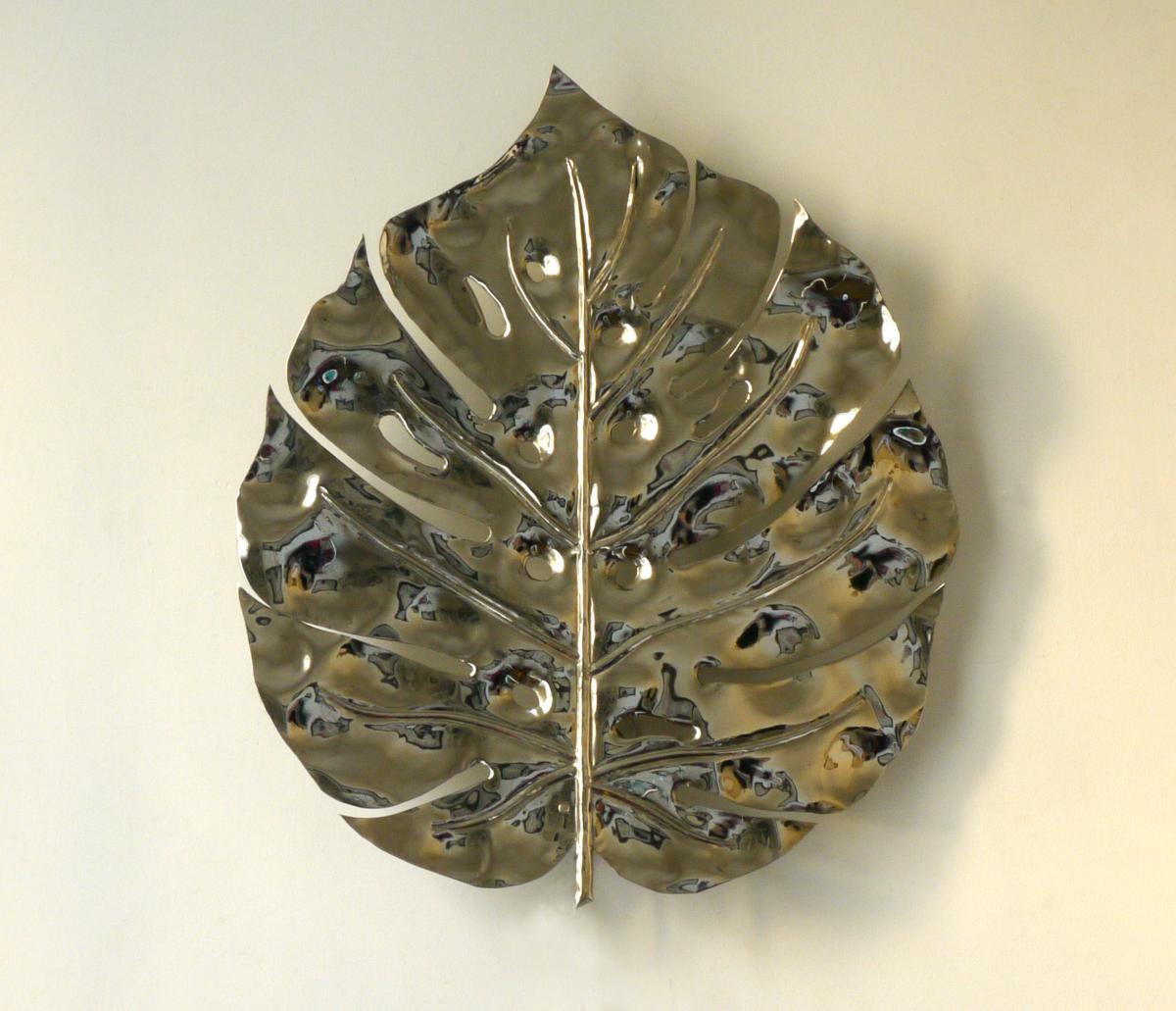 SALE 56cm Nickel Monstera Leaf, Electrified