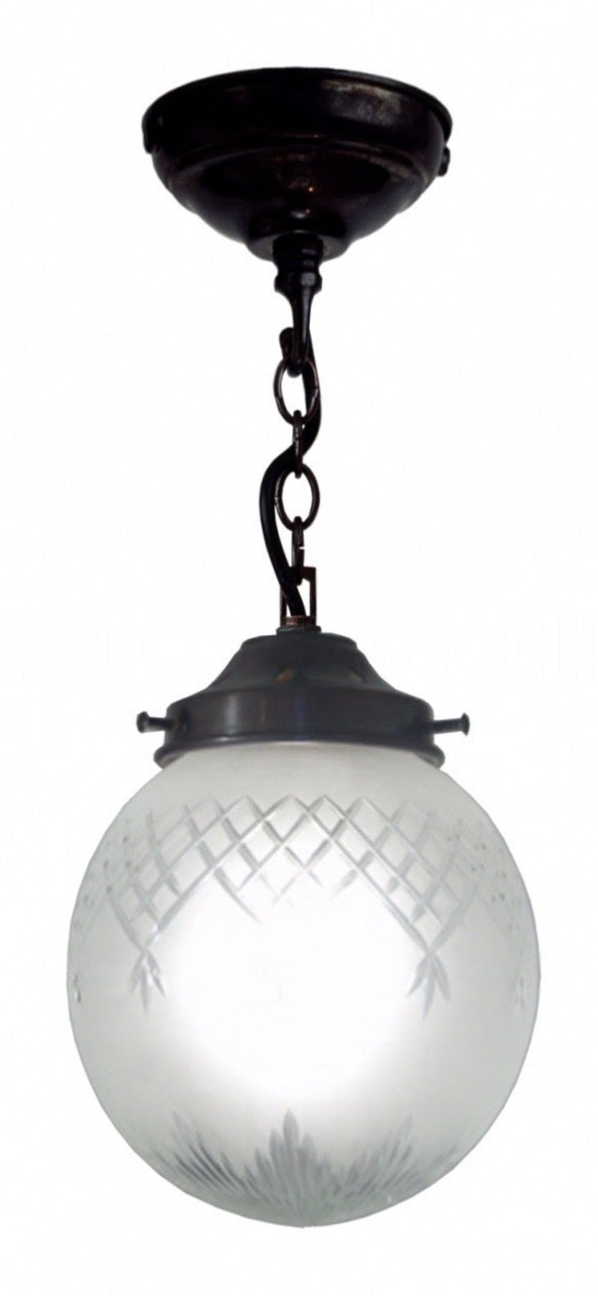 6 inch Globe Pendant Frosted Cut Glass, Antiqued Metal