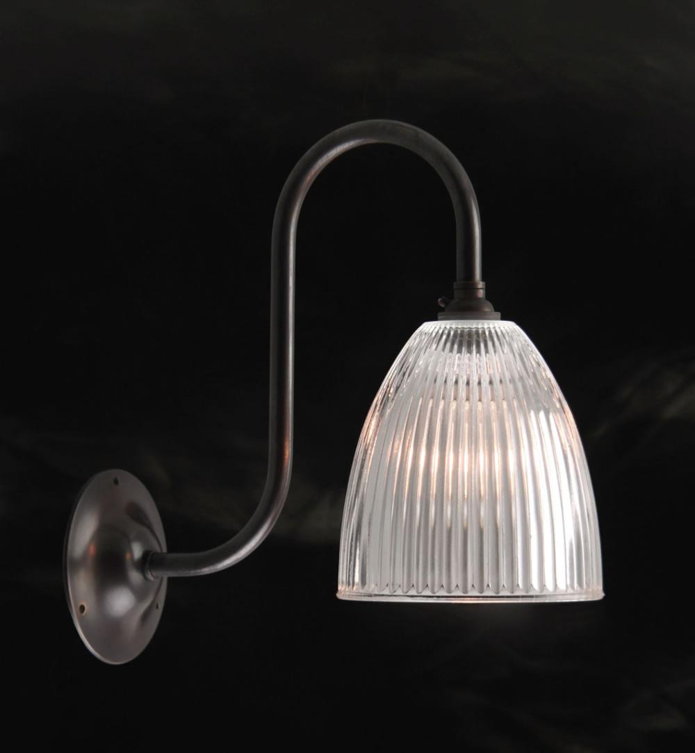 Aged Bronze Finish Swan Neck Wall Light with Ribbed Bell Shade