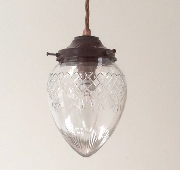 Small Acorn with Clear Cut Glass, Antiqued Metal and Traditional Cable