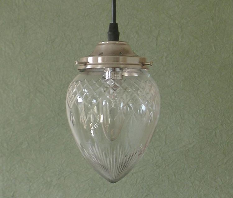Small Acorn Pendant with Clear Cut Glass, Chrome Metal