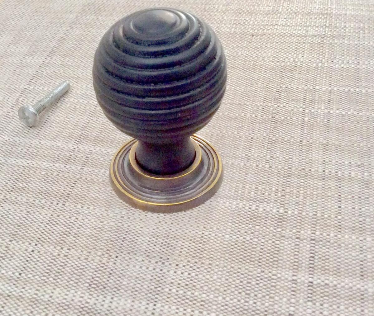 Beehive, 38mm Cupboard Knob, Aged Brass and Rosewood