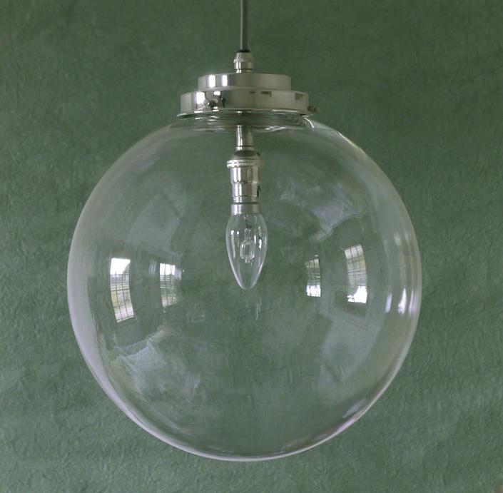 SALE 12 inch Clear Deco Globe Nickel Pendant