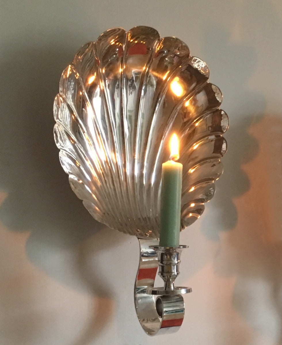 Silver plated Scallop Shell candle sconce, medium