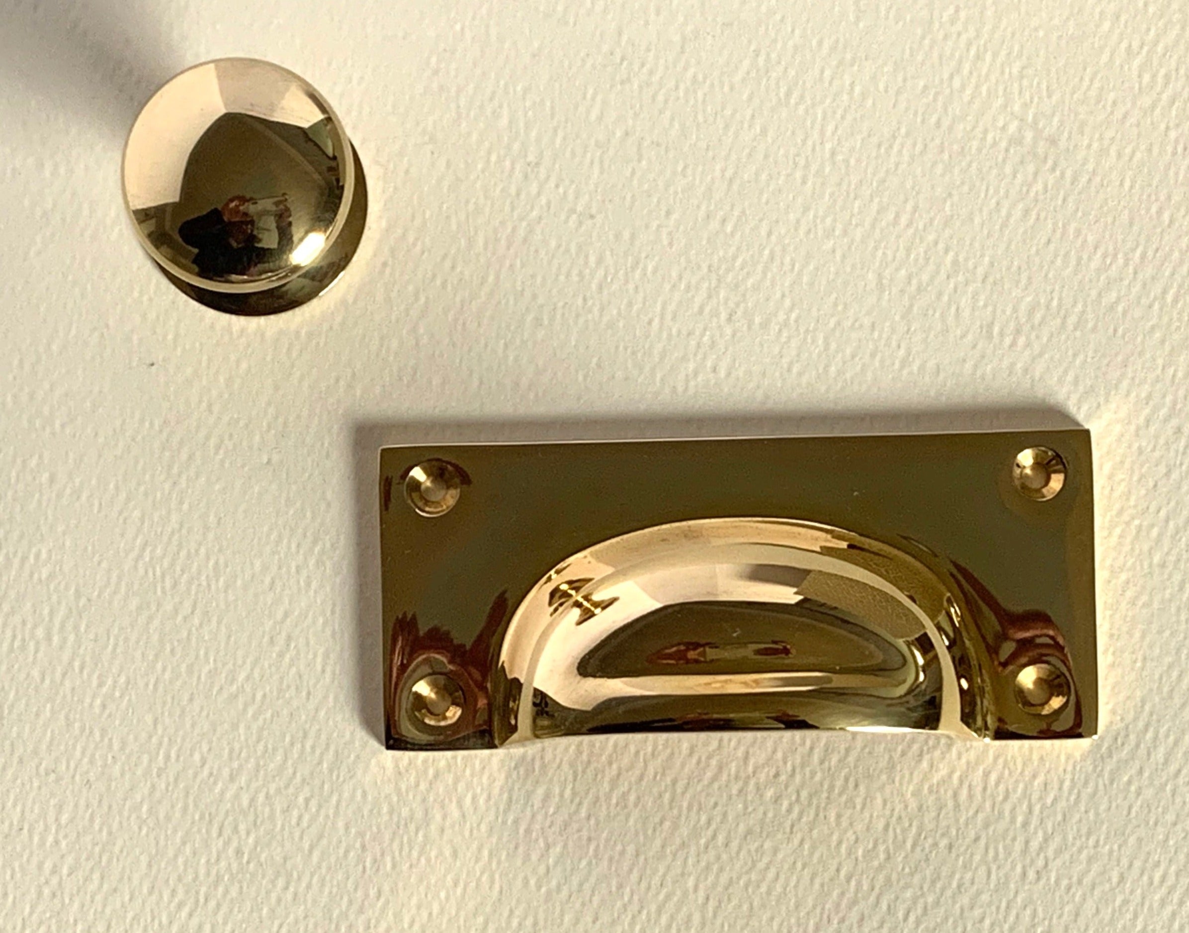 Polished Brass Cupboard Knob with Backplate, 1.25" (32mm) diameter