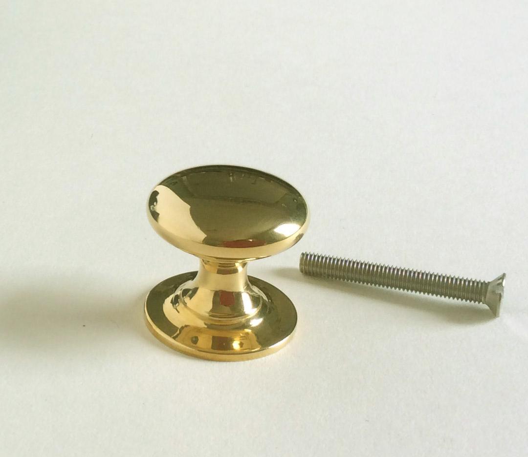 Polished Brass Cupboard Knob with Backplate, 1.25" (32mm) diameter