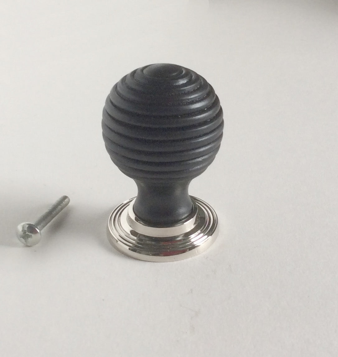 Ebonised Beehive 38mm Cupboard Knob with Nickel Rose