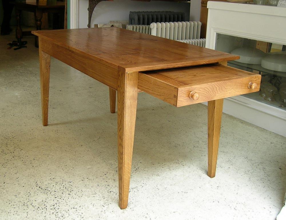 French Farmhouse Style Oak table with self storing extension and drawer