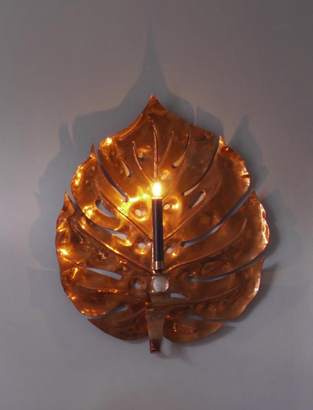 56cm Copper Monstera Leaf, Candle Holder