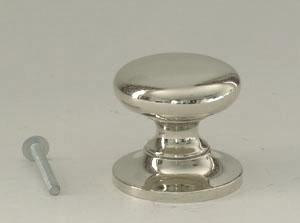 Polished Nickel Cupboard Knob with Backplate, 1.25" (32mm) Diameter