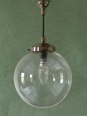 8 inch Clear Globe Traditional Pendant, Aged Brass.