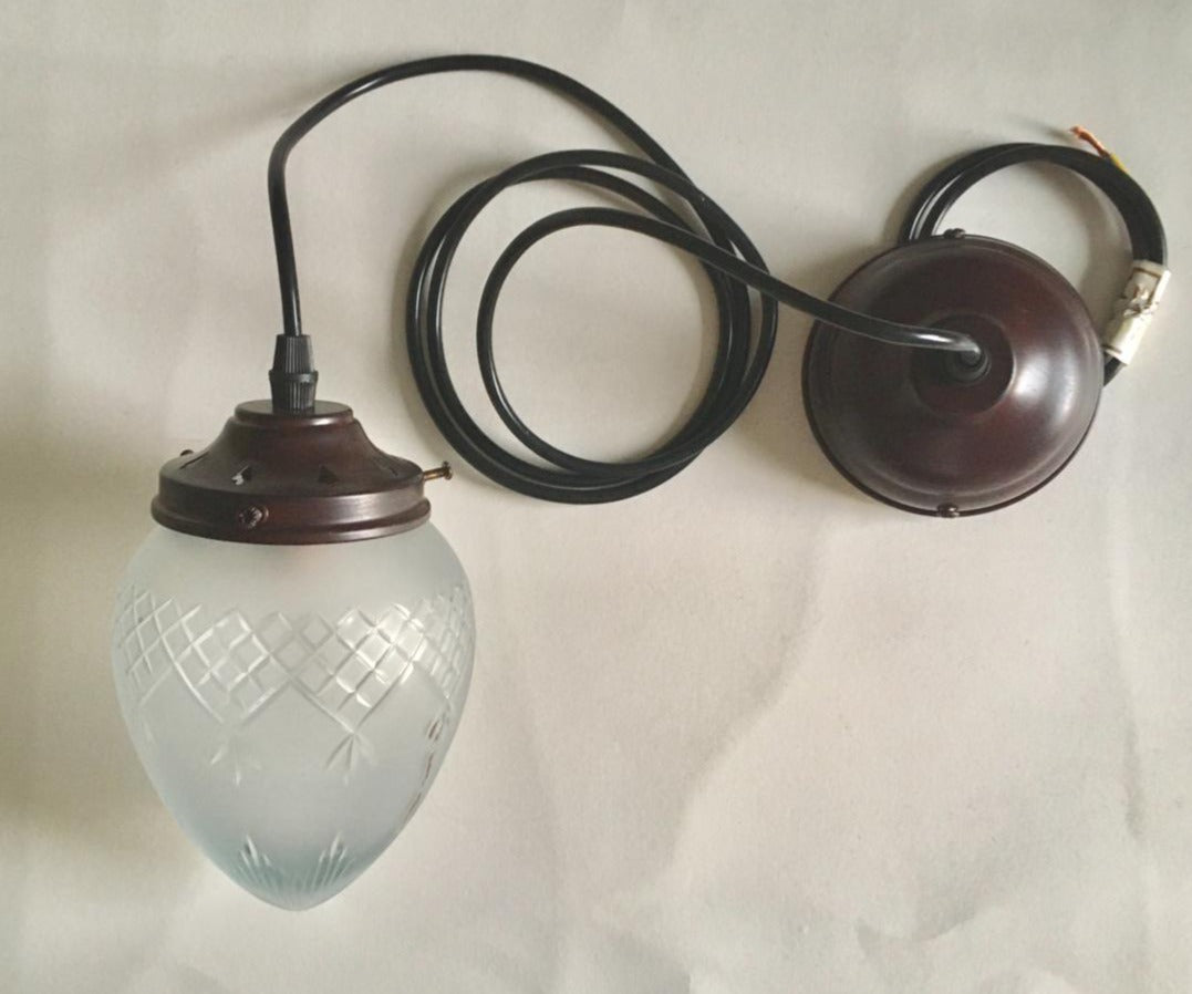 Small Acorn with Frosted Cut Glass, Antiqued Metal and Black Flex.