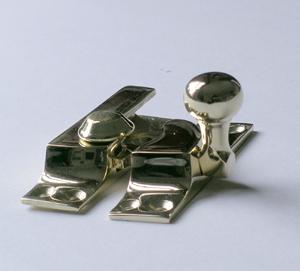 Sash Window Catch Fastener with Ball Knob, Brass