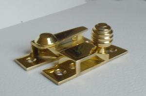 Sash Window Catch Fastener, Beehive Pattern, Brass