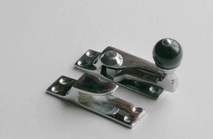 Sash Window Catch Fastener with Black China Ball, Nickel