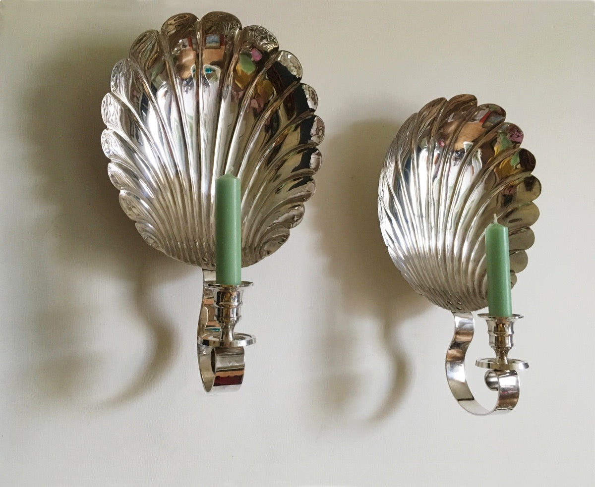 Offer. Pair, Medium  Silver plated Scallop Shell candle sconce