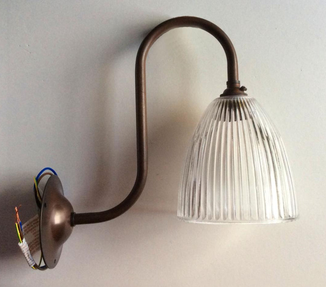Aged Bronze Finish Swan Neck Wall Light with Ribbed Bell Shade