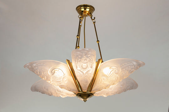 Fleur Deco Pendant, Etched Glass