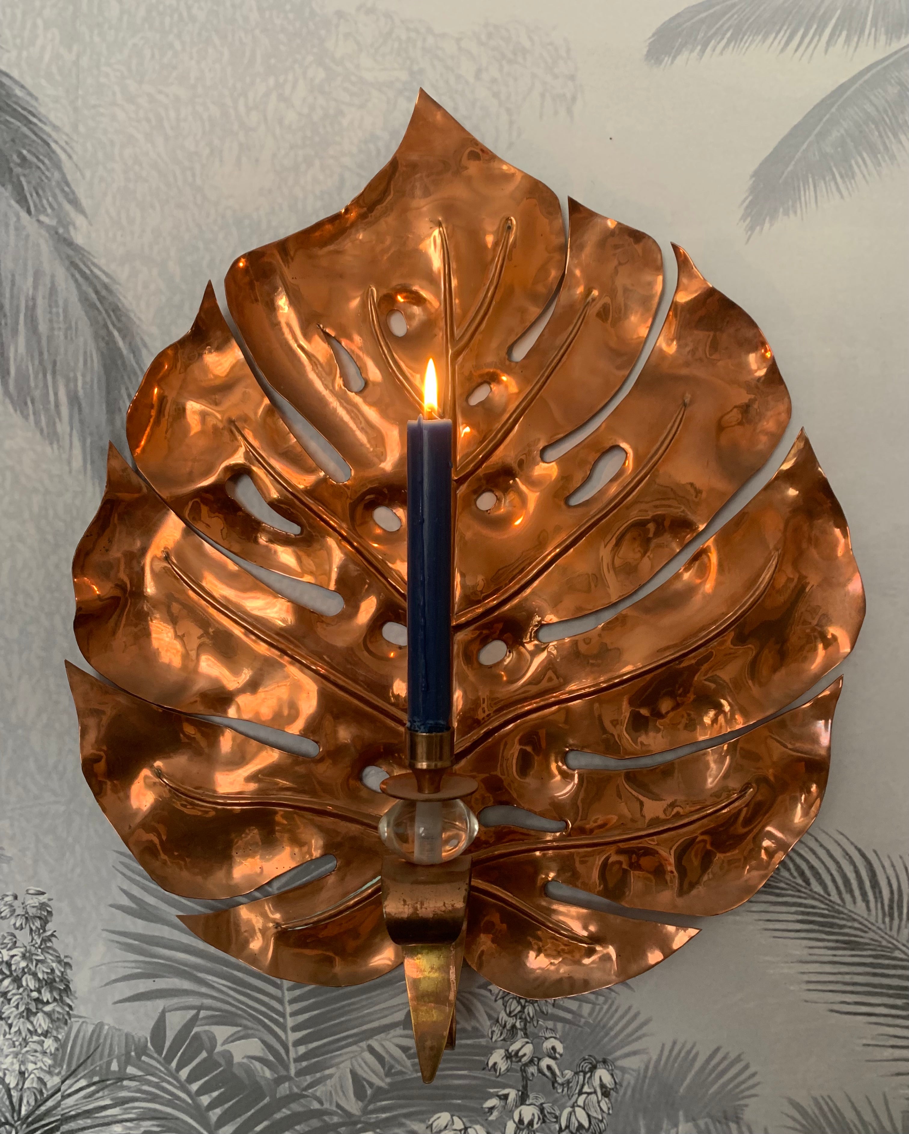 SALE Large copper Leaf candle holder, 56 cm high
