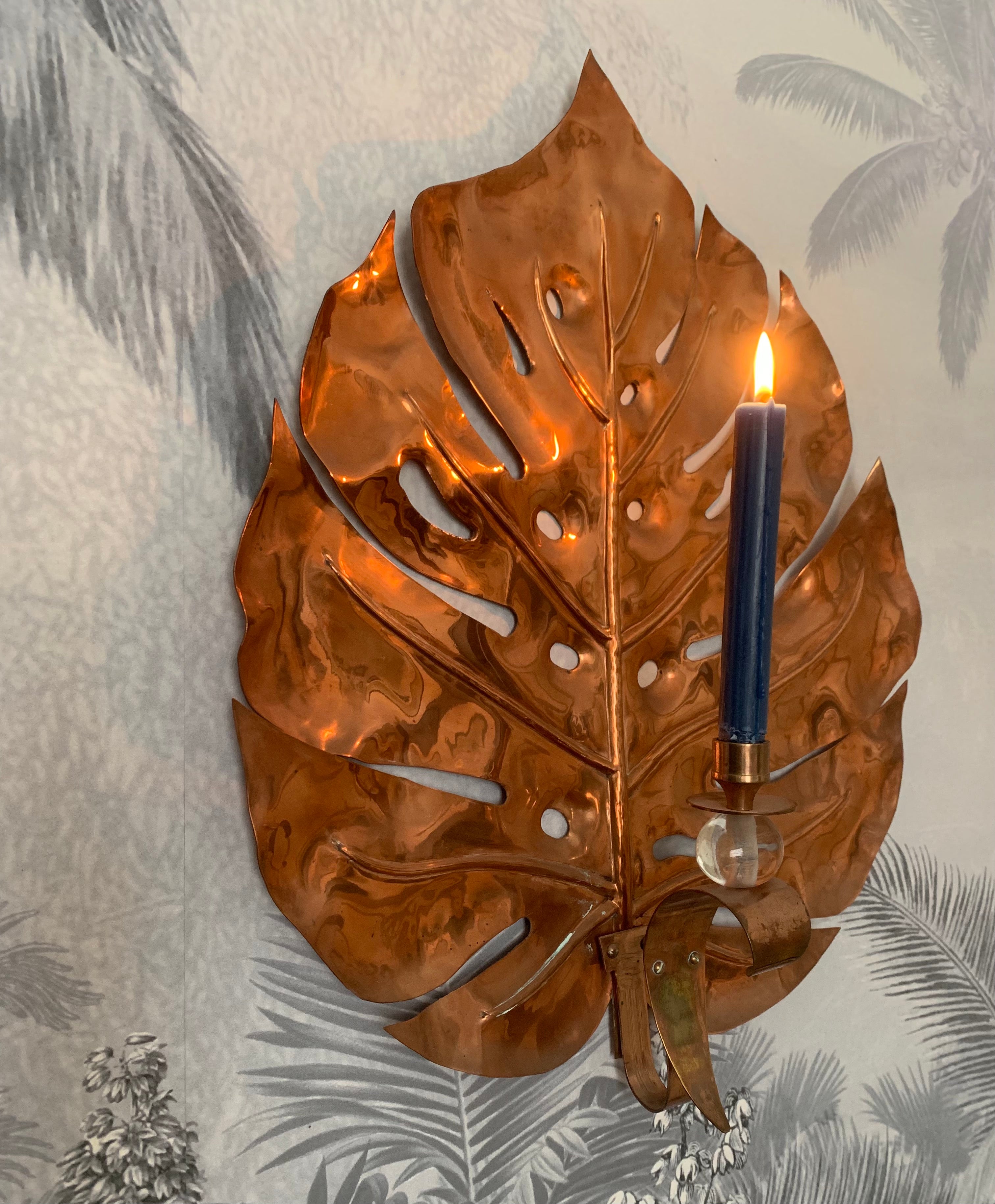 SALE Large copper Leaf candle holder, 56 cm high