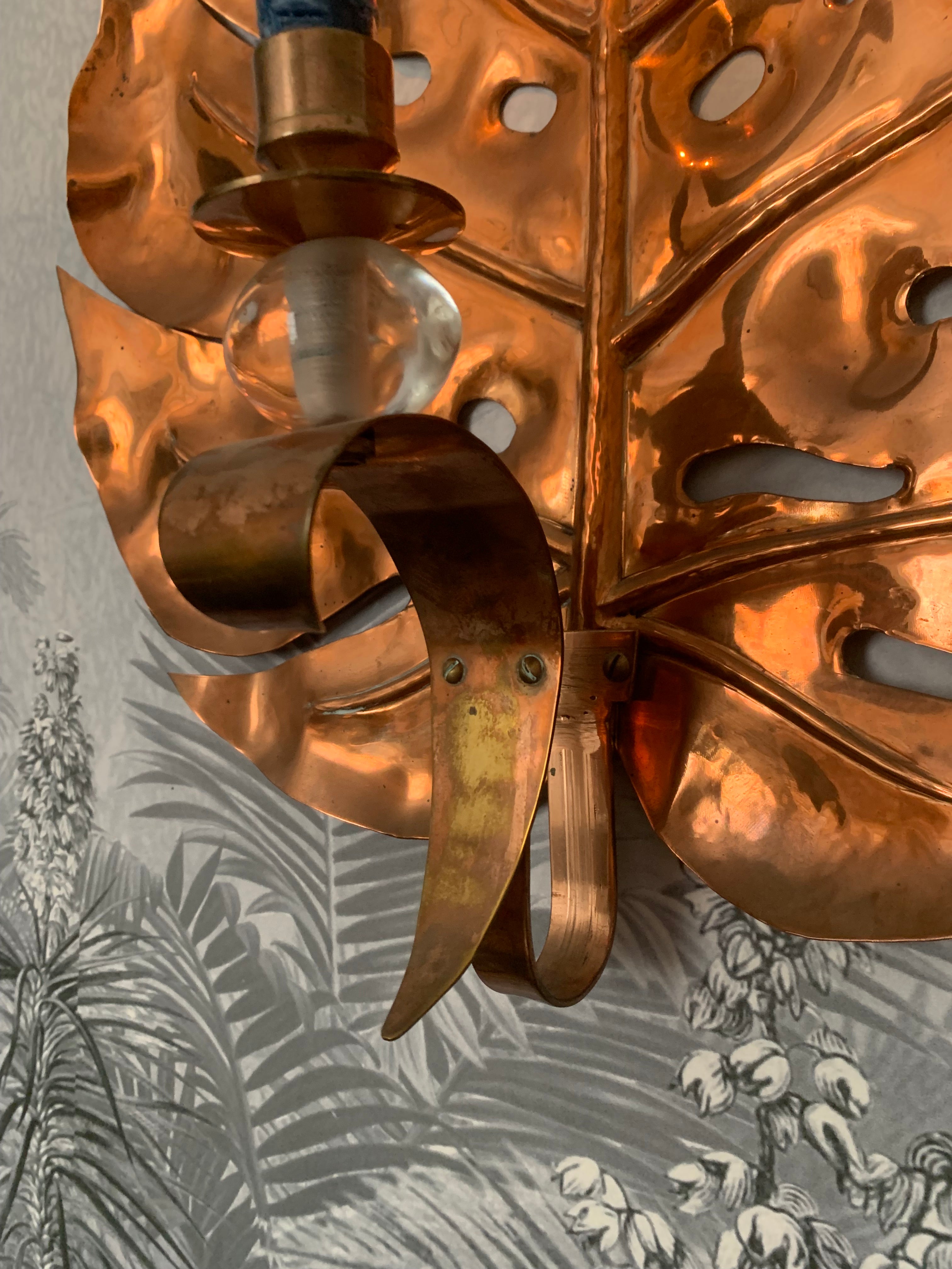 SALE Large copper Leaf candle holder, 56 cm high