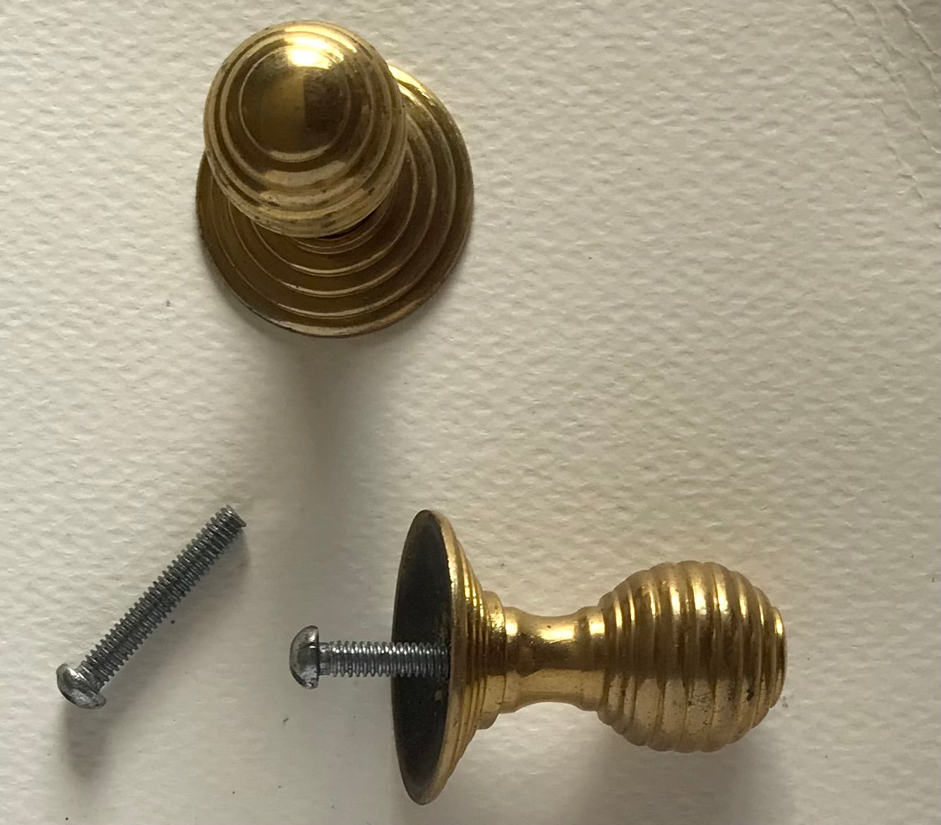 PAIR of "preloved" brass beehive knobs with backplates