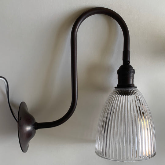 Swan Neck Wall Light, Aged Bronze, Ribbed Bell Shade WIRED FOR NORTH AMERICA