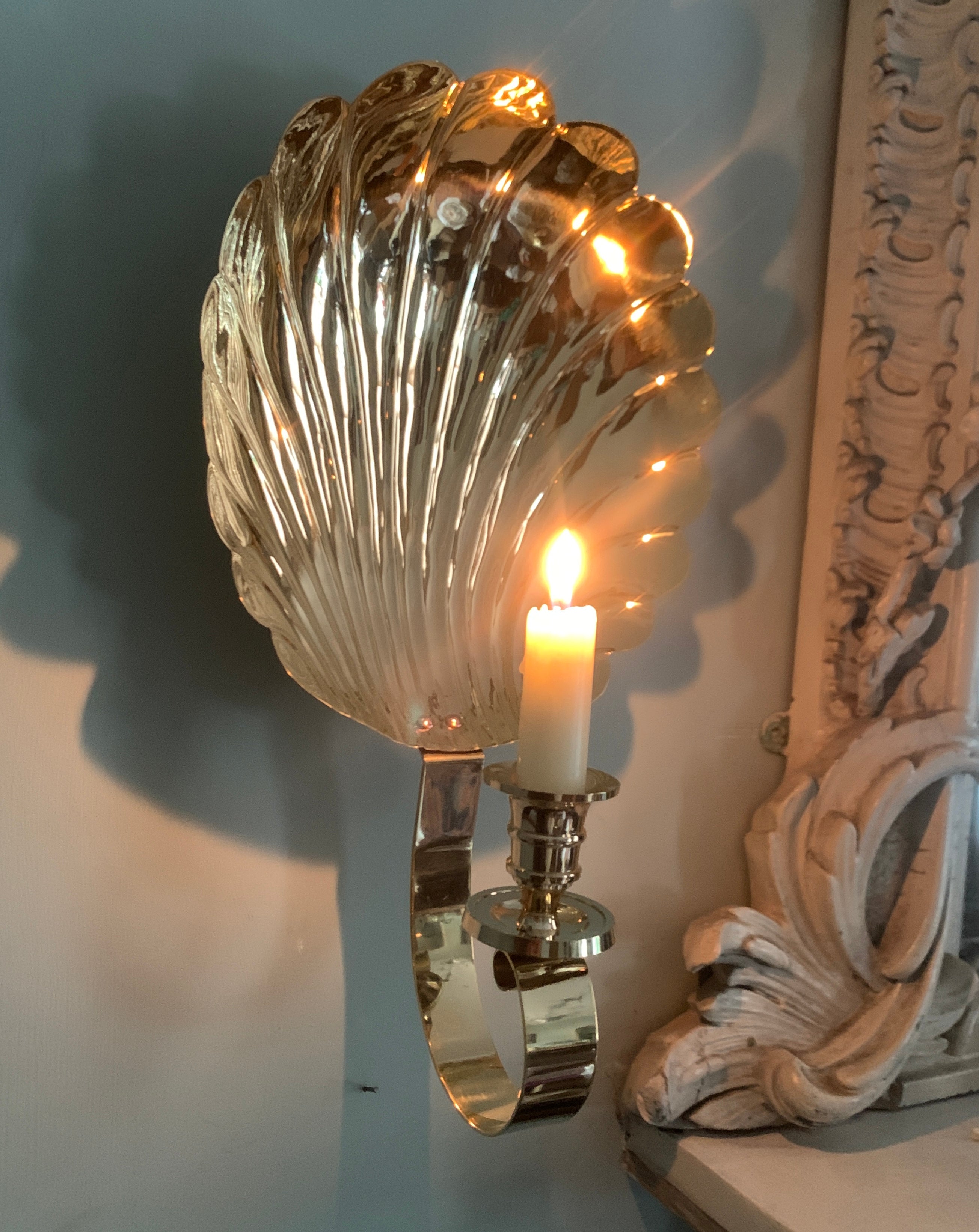 Brass scallop sconce, medium, slightly imperfect .SS801