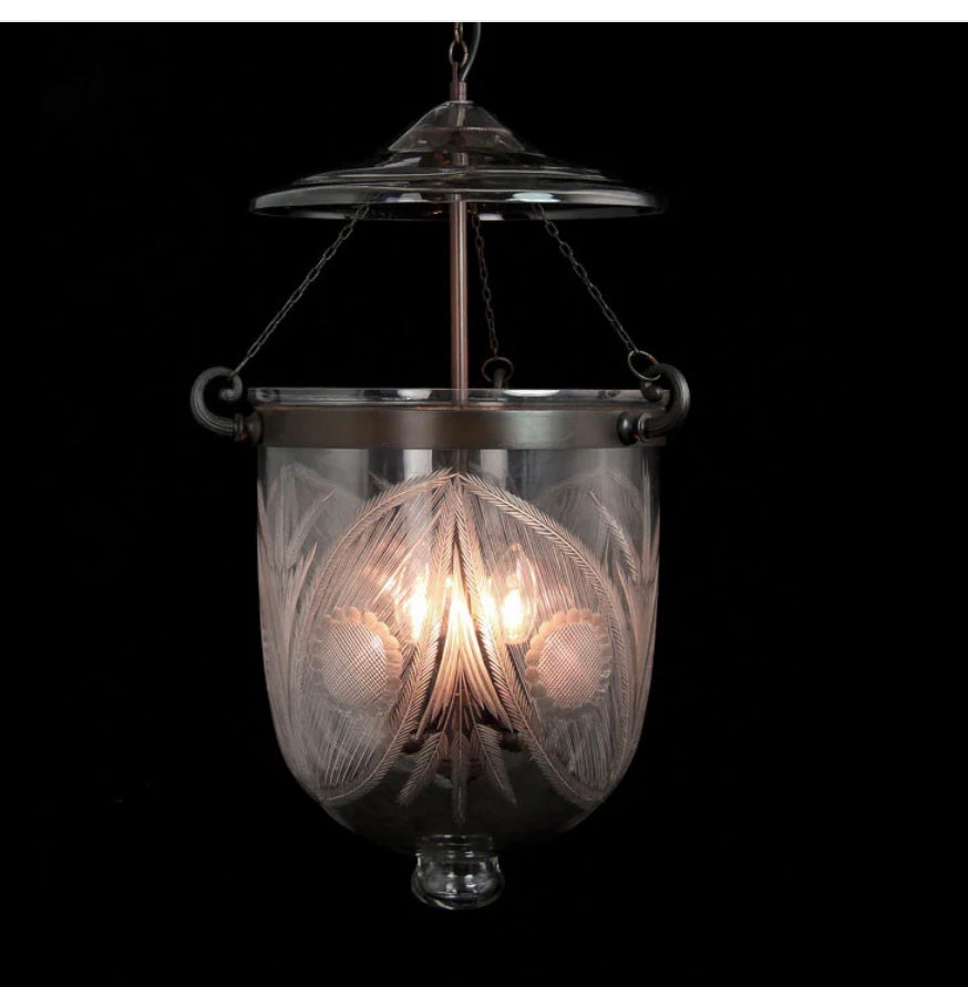 Large Cut-Glass Hundi Lantern with flowers and grasses pattern, 31 cm, Antique Bronze