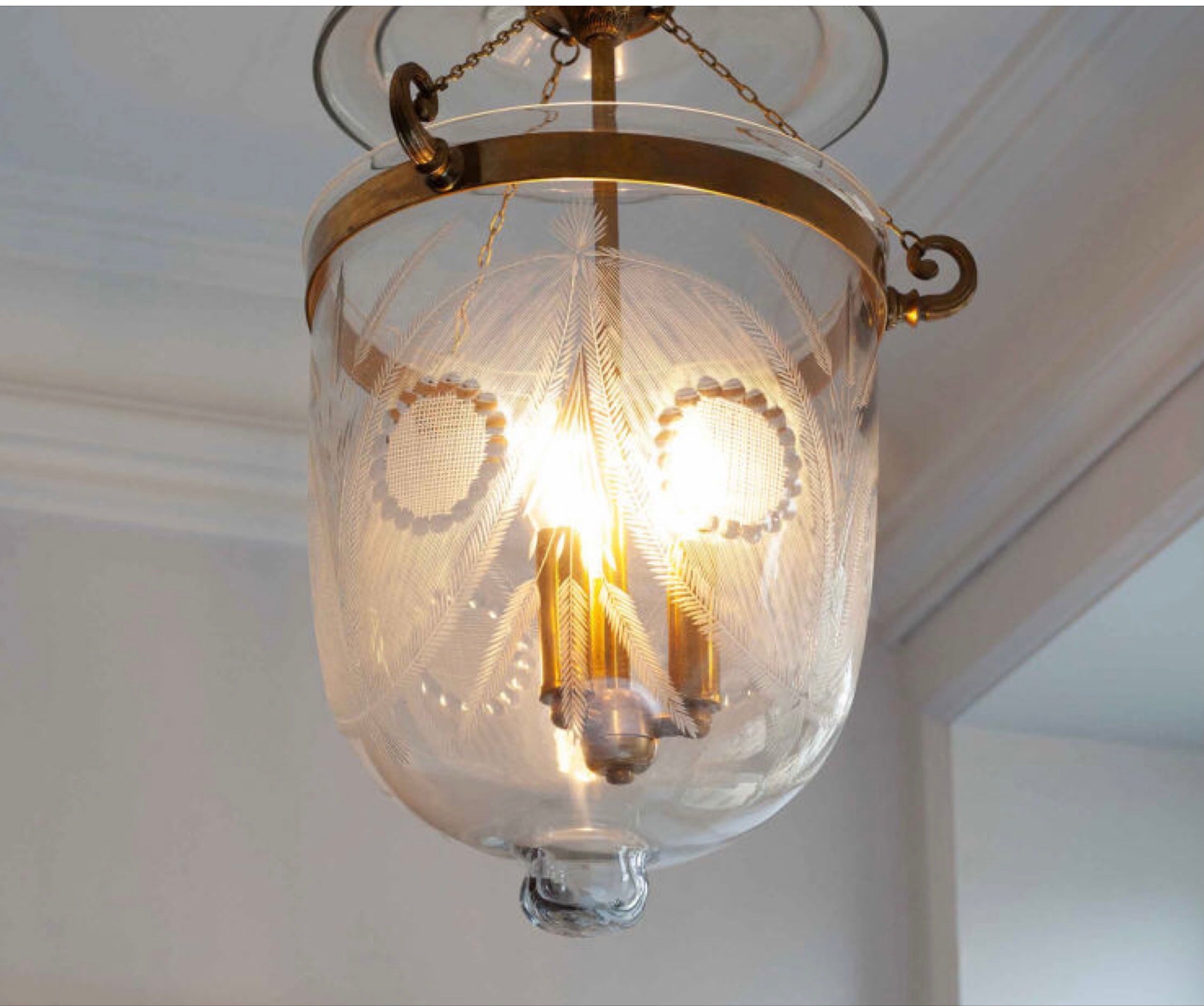 Large Cut-Glass Hundi Lantern with flowers and grasses pattern, 31 cm, Antique Bronze